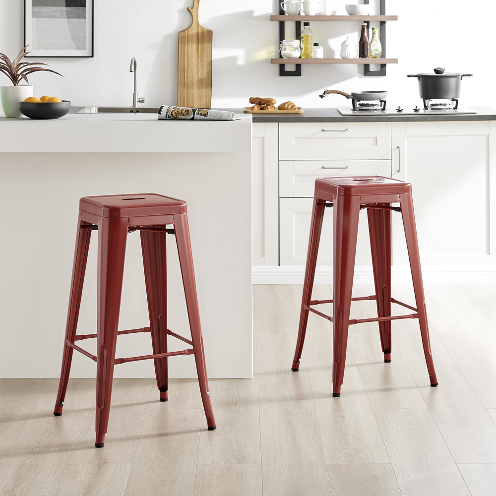 Furniturebox Carter Red Tolix Style Bar Stool Set of 2 Image 2