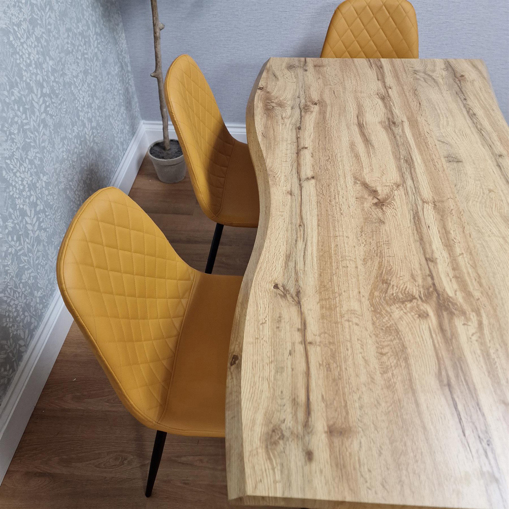 Portland 6 Seater Gem Pattern Wooden Tabletop Dining Bench Set Mustard Image 2