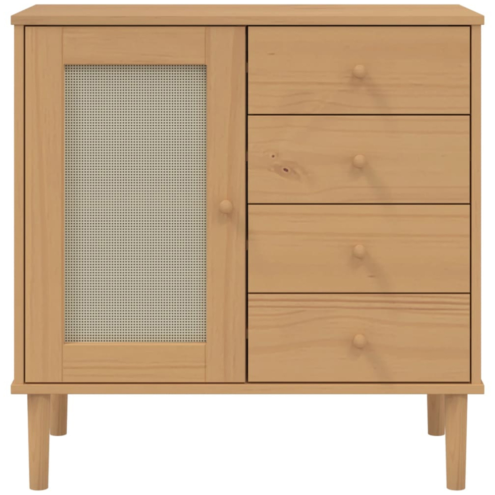 vidaXL Single Rattan Door 4 Drawer Brown Pine Wood Sideboard Image 5