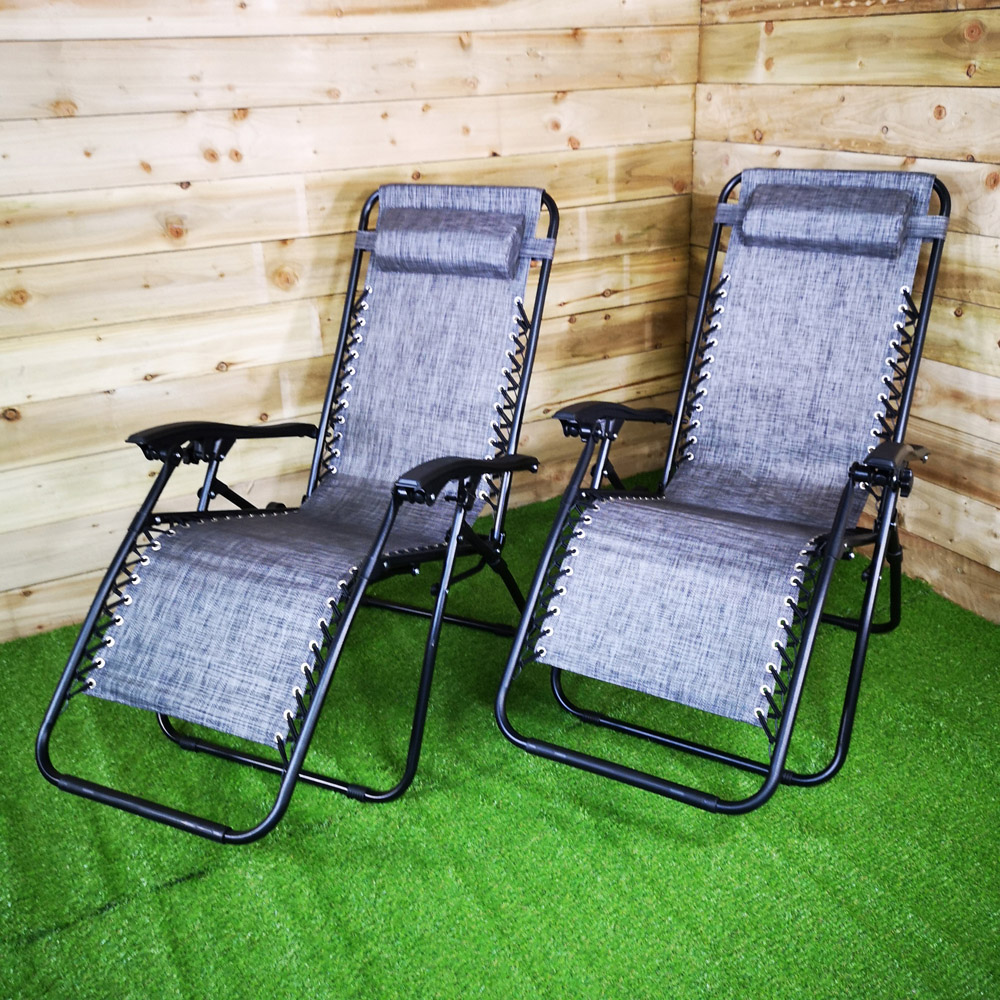 Samuel Alexander Set of 2 Grey Textoline Multi Position Garden Relaxer Chair Image 4