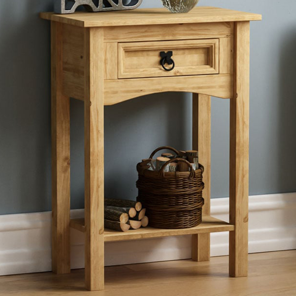 Home Vida Corona Single Drawer Solid Pine Console Table Image 1