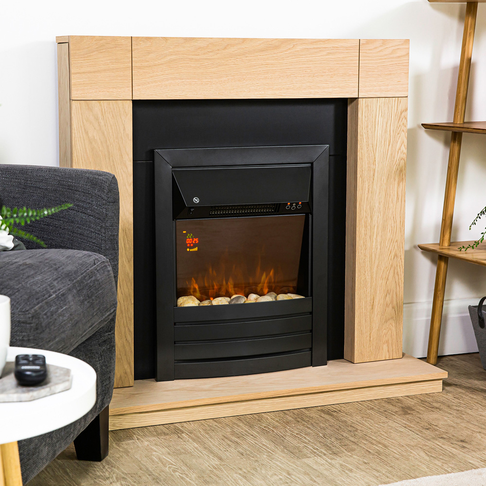 Zanussi 19 Inch Black Cast Iron Effect LED Electric Inset Fireplace with Pebbles and Remote 2000W Image 7
