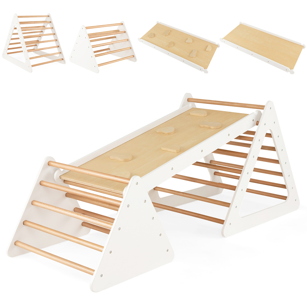 Costway White 2 Triangle Ladder and Ramp Climbing Toy Set Image 2