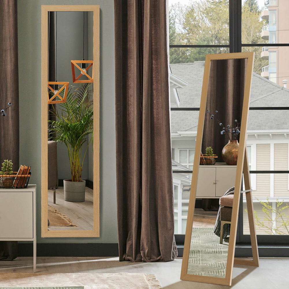 Costway Natural Wooden Full Length Mirror 153 x 37cm Image 2
