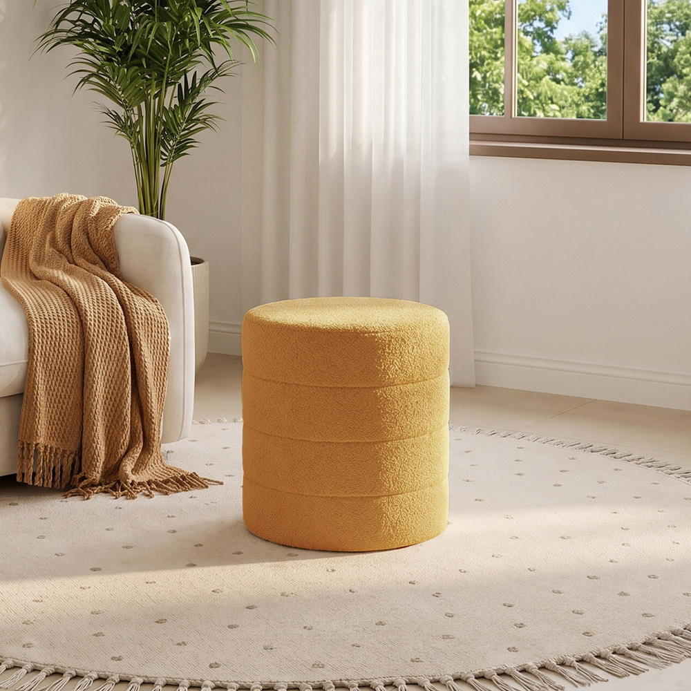 Living and Home Mustard Yellow Teddy Fleece Tub Design Round Footstool Image 8