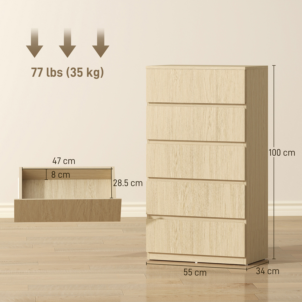 Portland 5 Drawer Natural Chest of Drawers Image 9