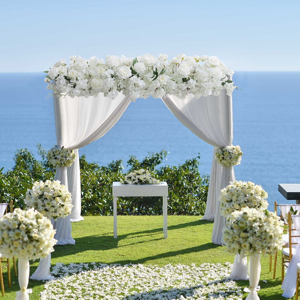 Living and Home White Artificial Cherry Blossom and Rose Garland Row Decoration 100 x 45cm Image 2
