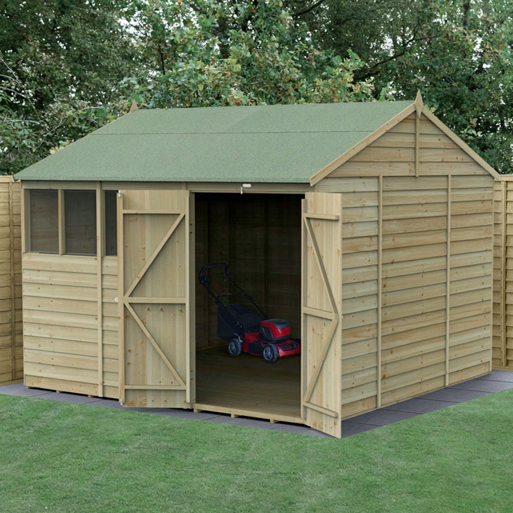 Forest Garden 4LIFE 10 x 10ft Double Door 4 Windows Overlap Reverse Apex Shed Image 2