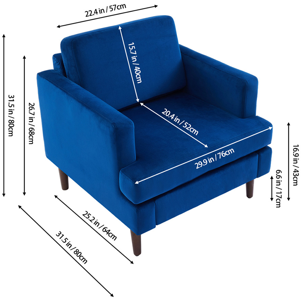 Living and Home Blue Linen Mid-Century Armchair Image 9