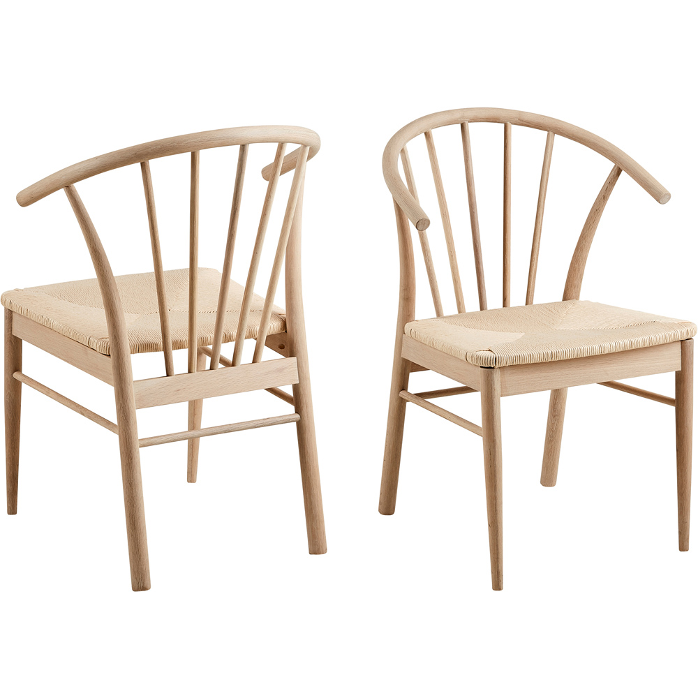 Florence Cassandra Set of 2 White Oak Dining Chairs with Armrest Image 2