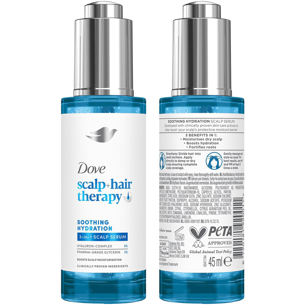 Dove Scalp+Hair Therapy Soothing Hydration B3 and Zinc 3-in-1 Scalp Serum 45ml 12 Pack Image 3