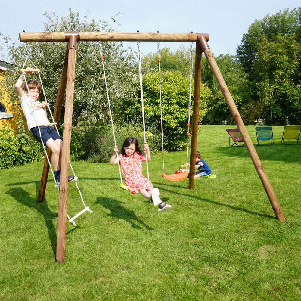 Soulet Arthur Double Wooden Kids Swing Set with Rope Ladder Image 6