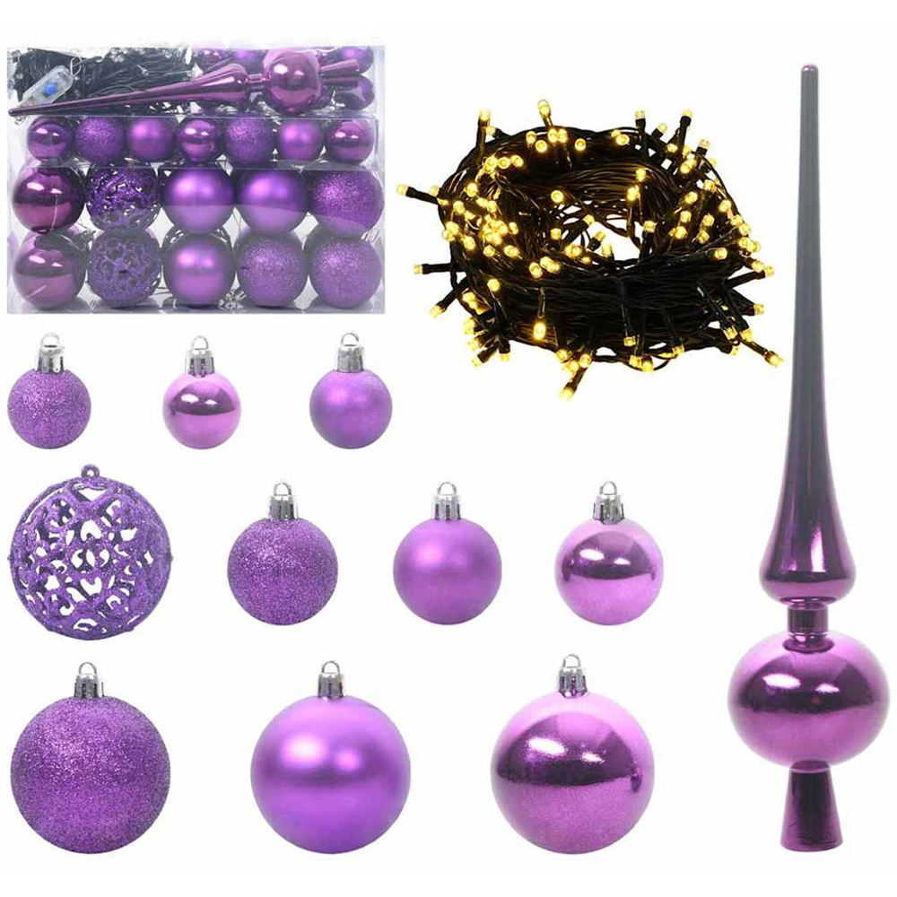 vidaXL Pre-Lit Lilac Baubles and Pinecones Green Artificial Christmas Tree 5ft Image 3