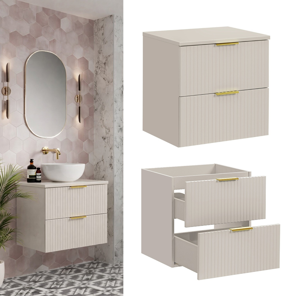 Impact Furniture Adel 2 Drawer Cashmere Beige Wall Hung Countertop Vanity Unit 600mm Image 8
