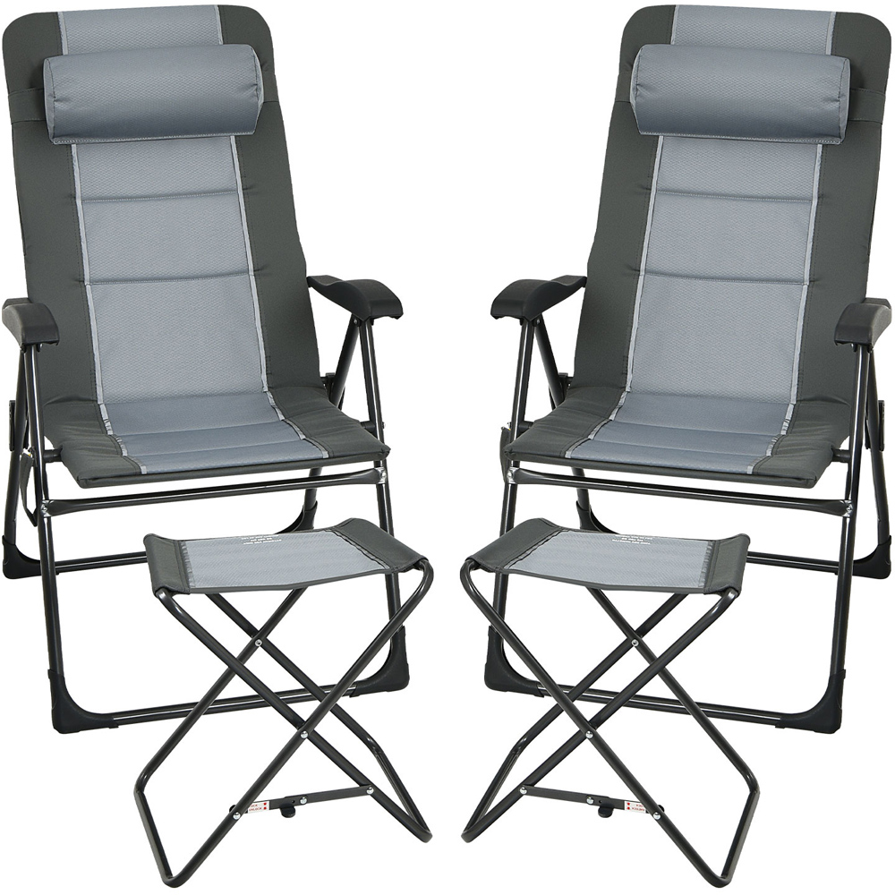 Costway Set of 4 Grey Adjustable Backrest Patio Dining Chairs and Ottoman Image 2