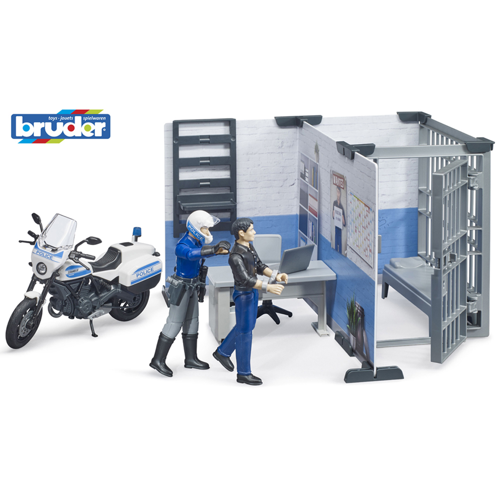 Bruder Kids bworld Police Station with Police Motorbike Playset Model Image 4