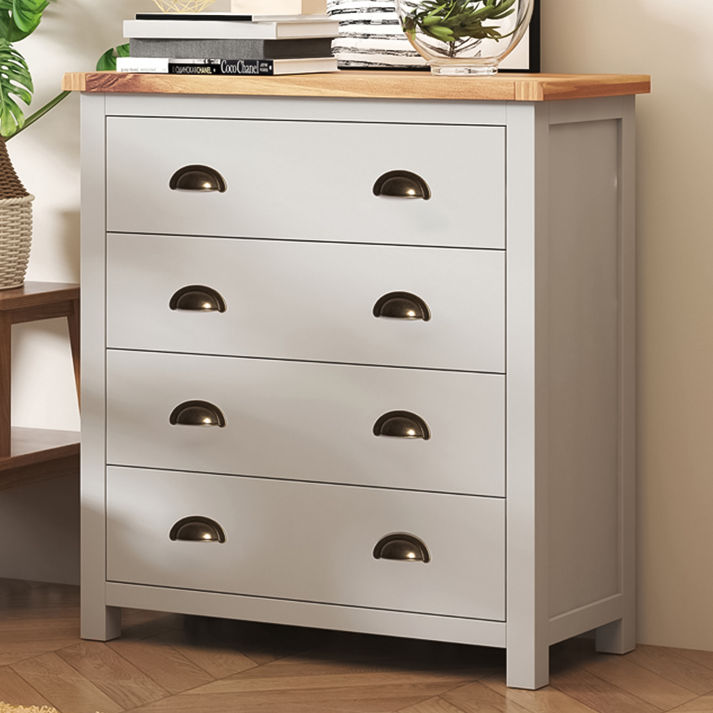 Argenta 4 Drawer Light Grey Chest of Drawers with Brass Cup Handles Image 1