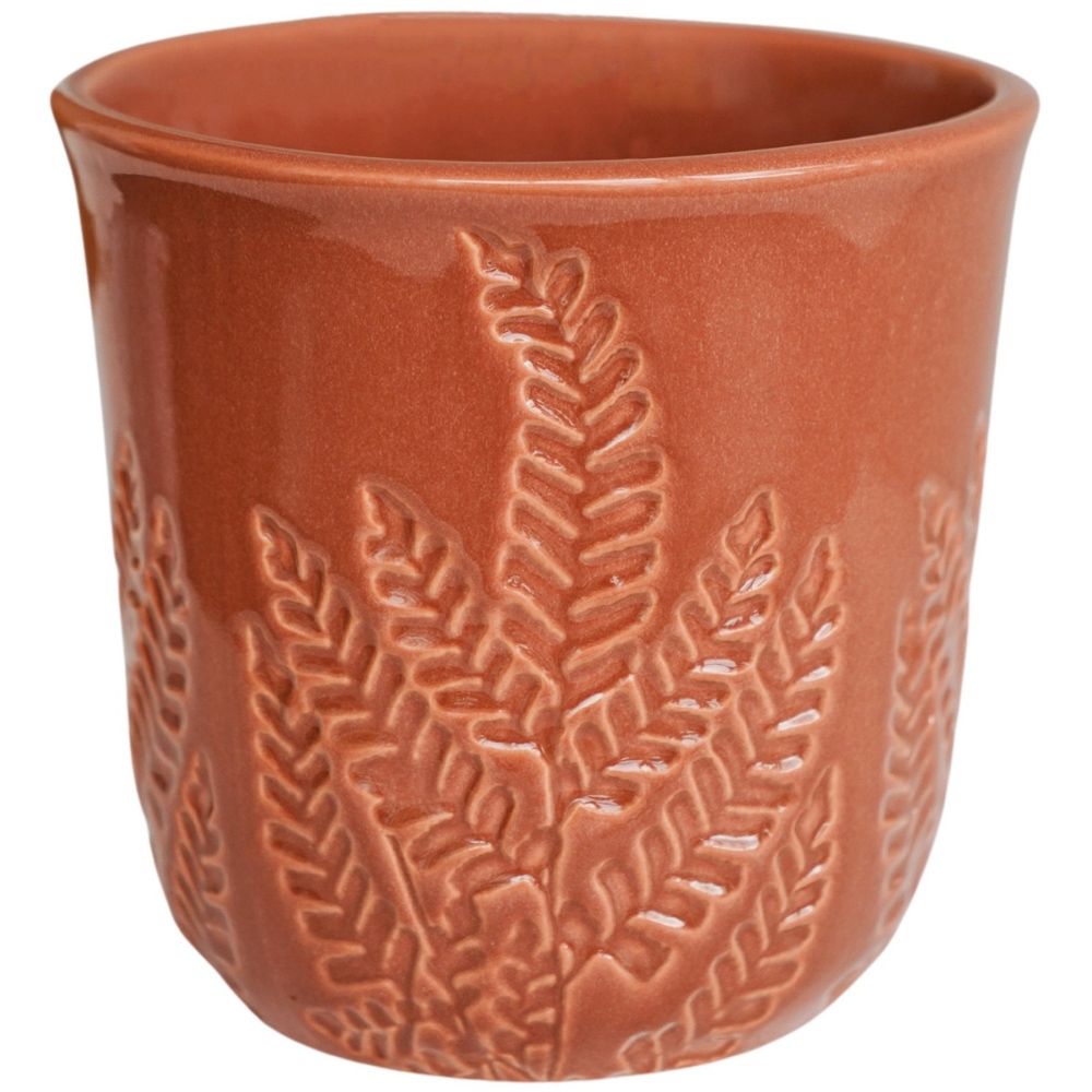 Ivyline Kew Rust Stoneware Fern Embossed Indoor Planter 18cm Image 1