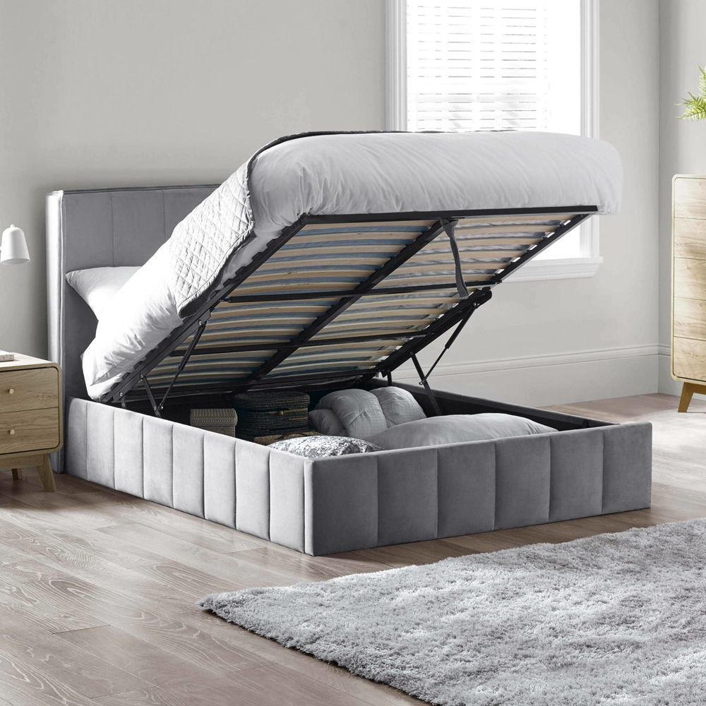 Julian Bowen Katie King Size Grey Velvet Lift-Up Ottoman Bed Frame with Winged Headboard Image 8