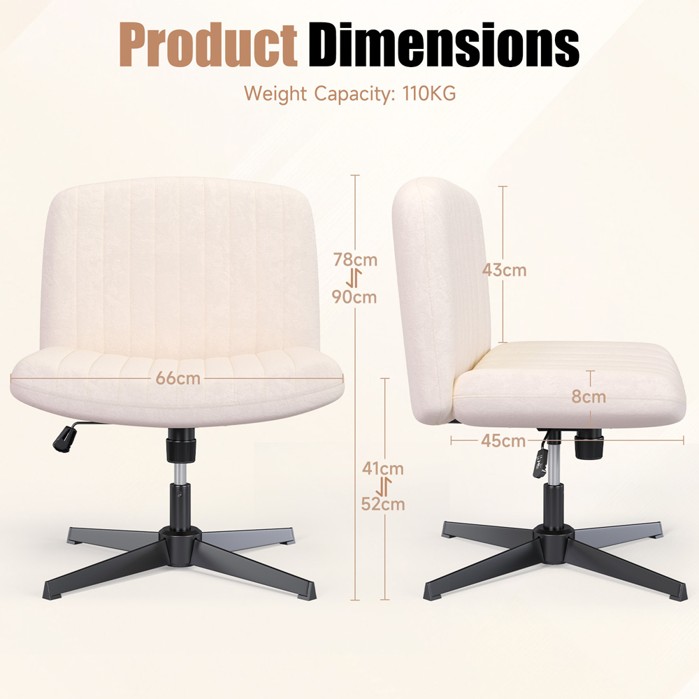 Rattrix Cream Flannel Height Adjustable Ergonomic Cross Legged Office Chair with Mid Back Support Image 7