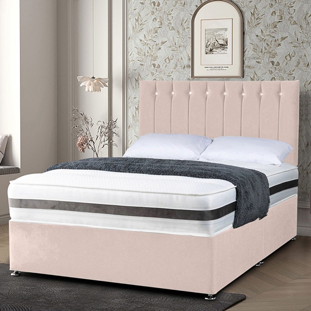 Eleganza Home Cocoon Small Double Blush Plush Velvet Divan Bed with Headboard Image 1