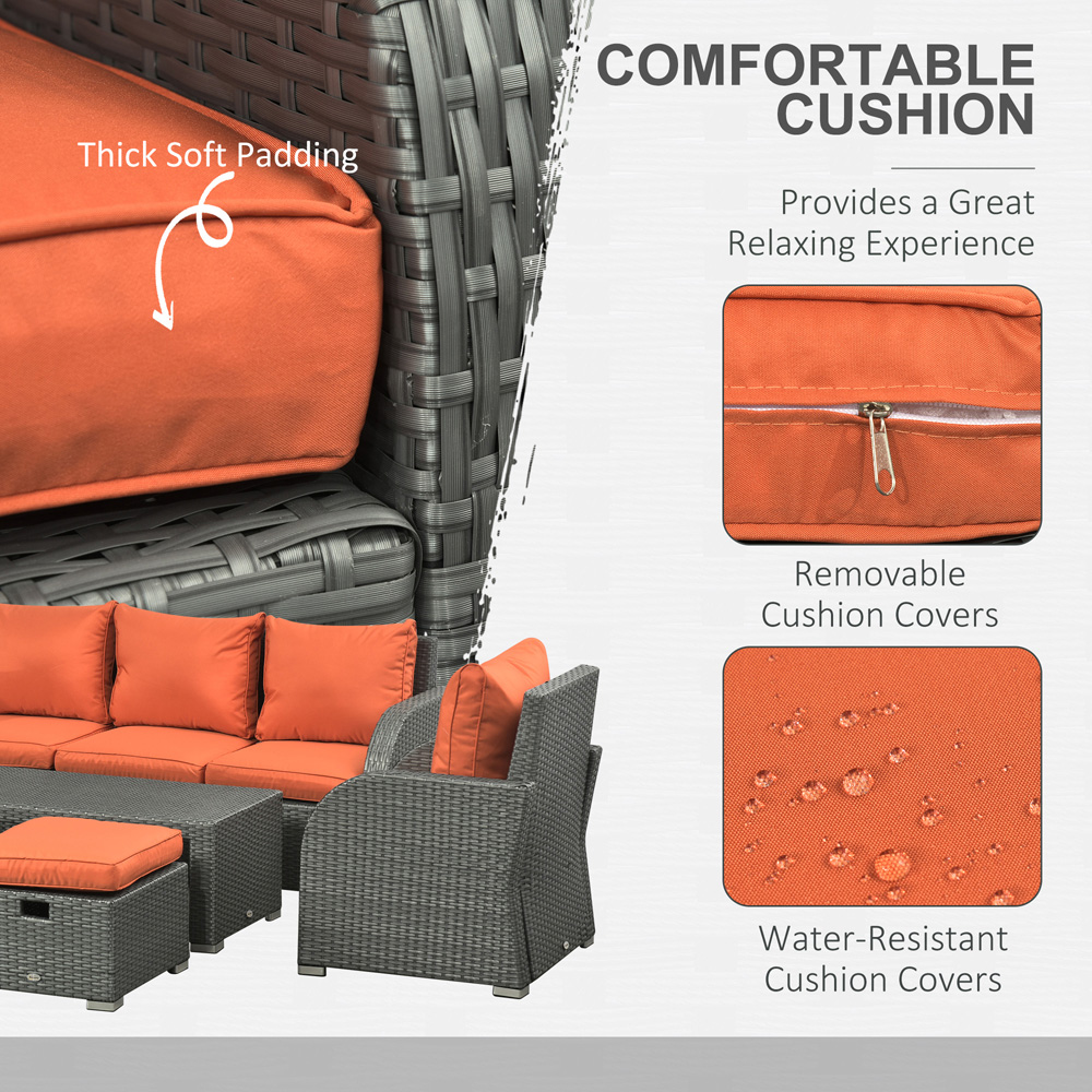 Outsunny 7 Seater Grey and Orange Rattan Sofa Lounge Set Image 6