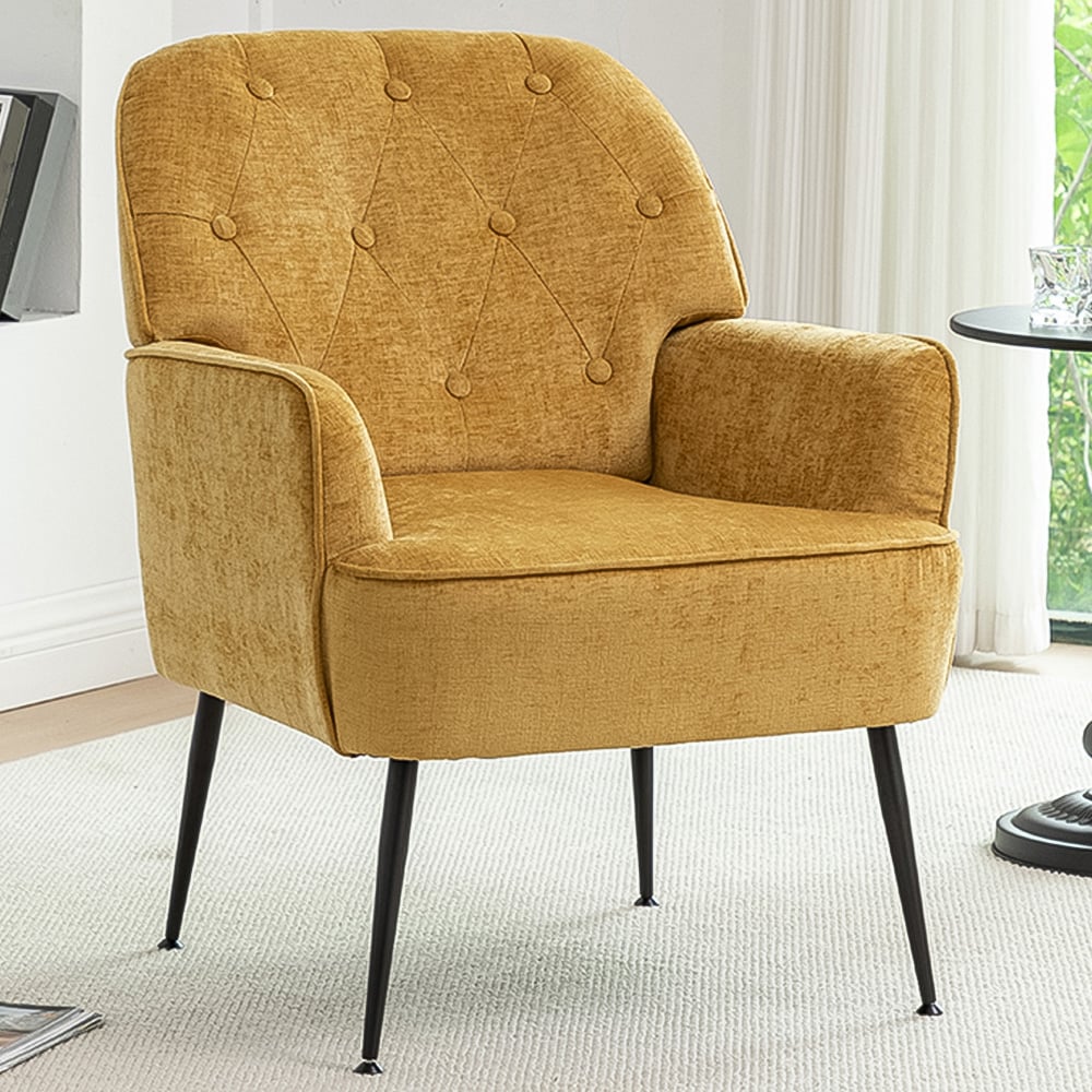 Living and Home Yellow Chenille Upholstered Leisure Chair with Armrests Image 1