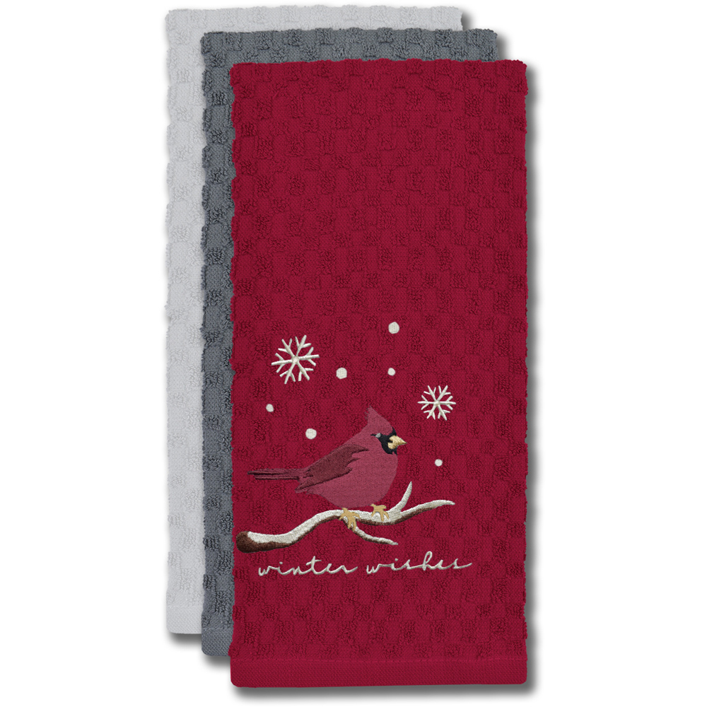 Noel Square Winter Robin Red Tea Towel 3 Pack Image 3