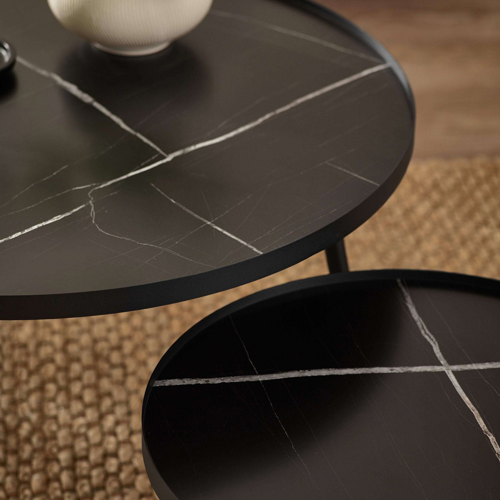 Julian Bowen Nolan Black Marble Effect Round Nest of Tables Set of 2 Image 5