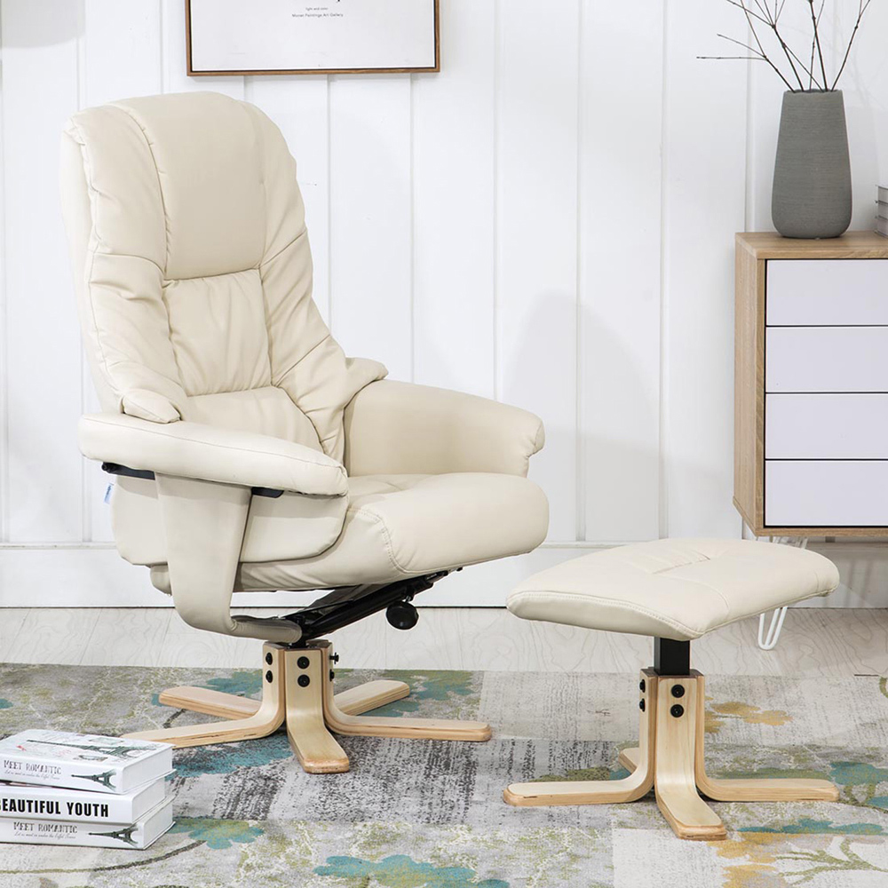 Furniture Online Sorento Cream Bonded Leather Swivel Recliner Chair with Footstool Image 7