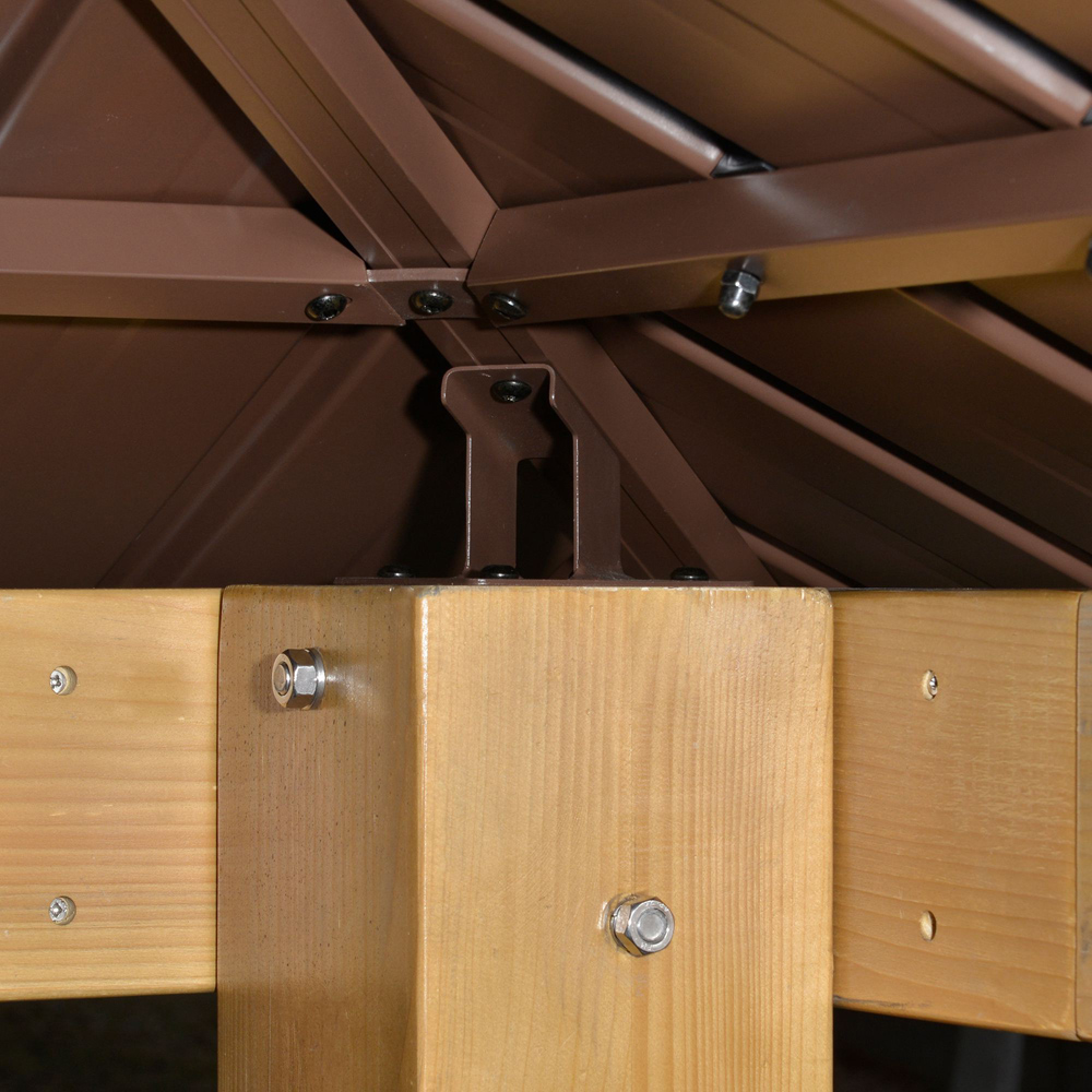 Outsunny 3 x 3m Brown Galvanised Steel and Wood Double Tiered Hardtop Gazebo Image 3