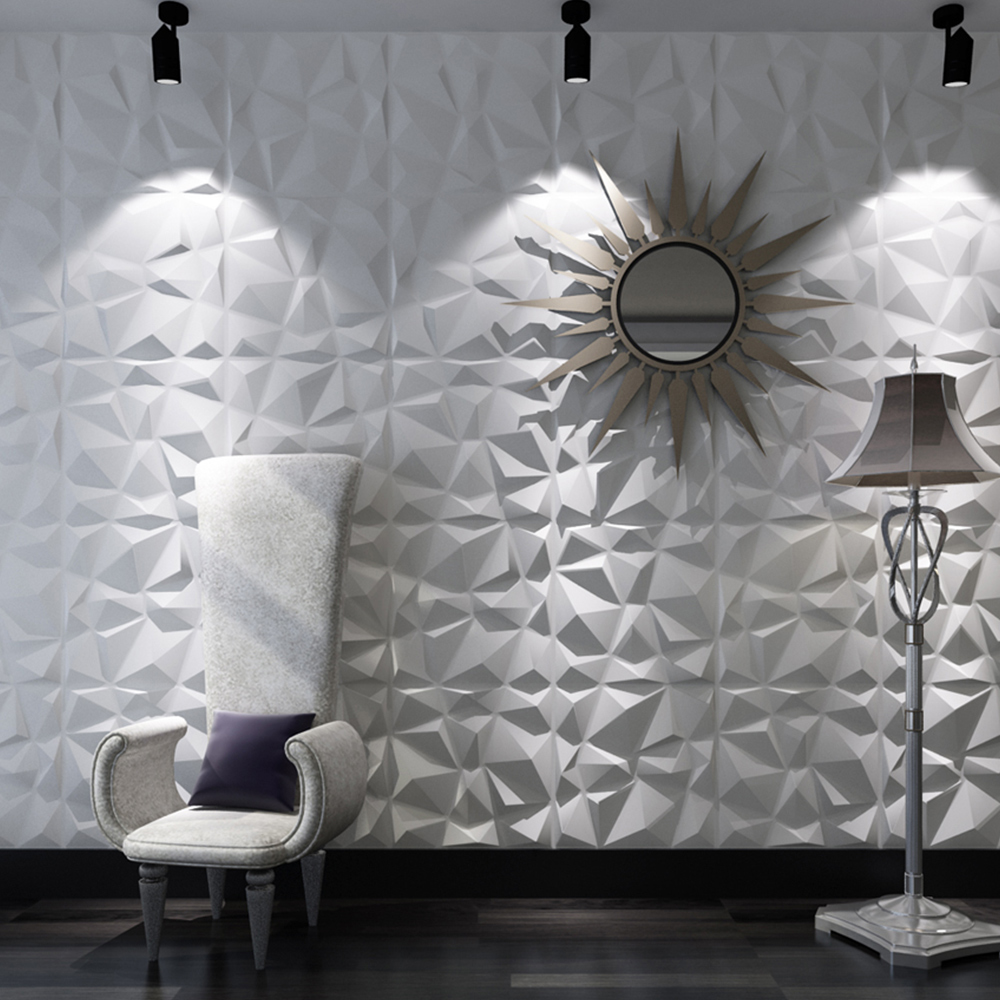 Britwall 3D White Faceted Diamond PVC Wall Panel 500 x 500 x 1mm 4 Pack Image 1