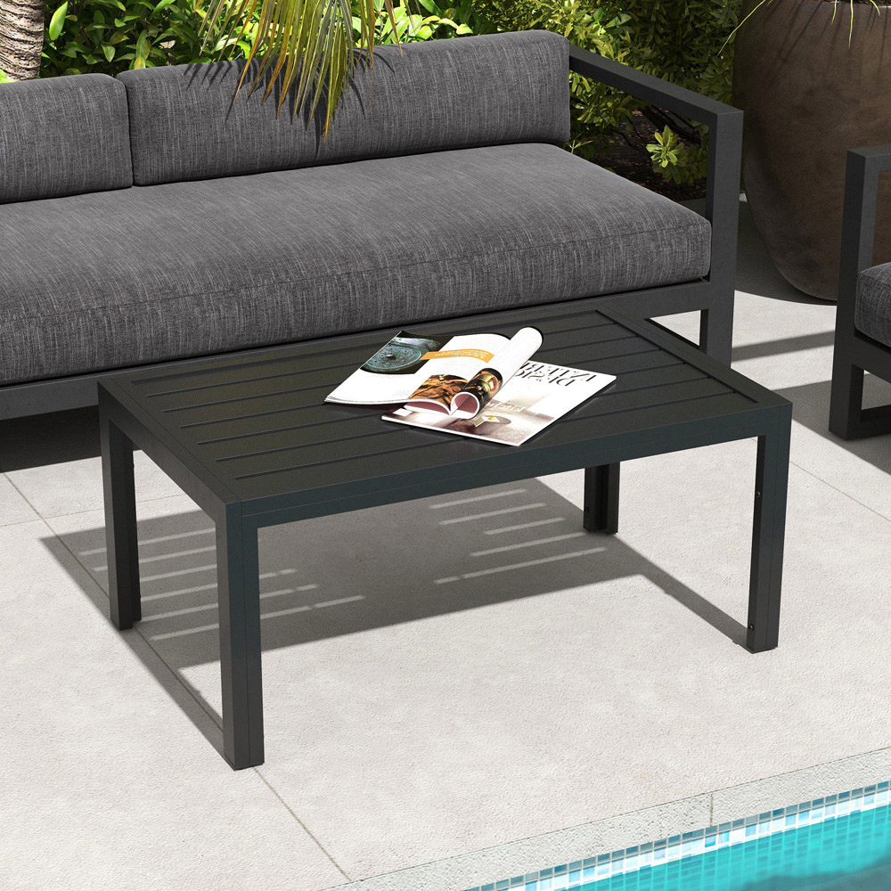 Outsunny Black Steel Frame and Slat Tabletop Outdoor Side Table Image 4