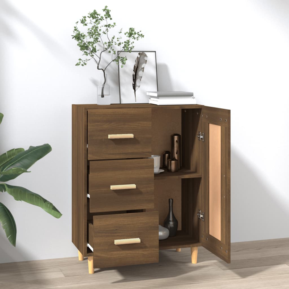 vidaXL Single Door 3 Drawer Brown Oak Sideboard with Wooden Legs Image 3