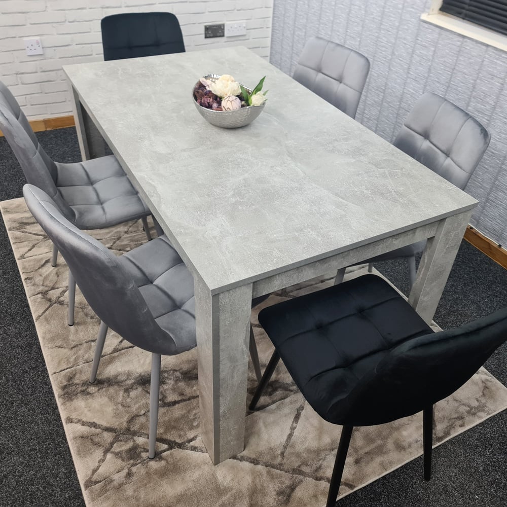 Portland Velvet 6 Seater Dining Set Stone Grey and Grey Black Image 5