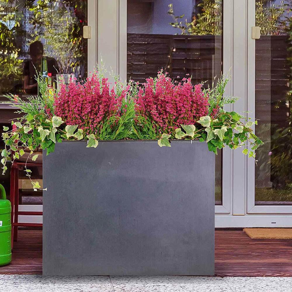 wilko Narrow Faux Lead Dark Grey Light Concrete Outdoor Planter 50.5cm Image 4