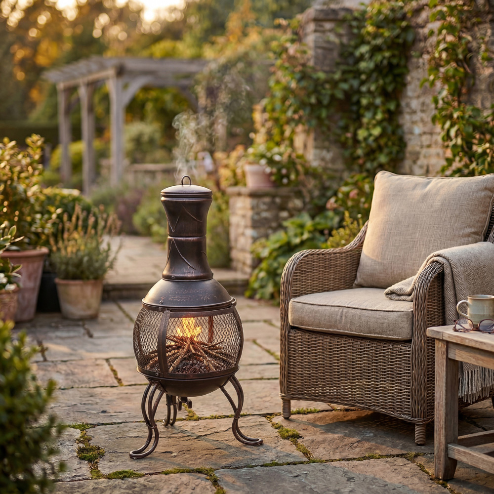GARDEN VIDA Black and Gold Steel Chiminea Image 2