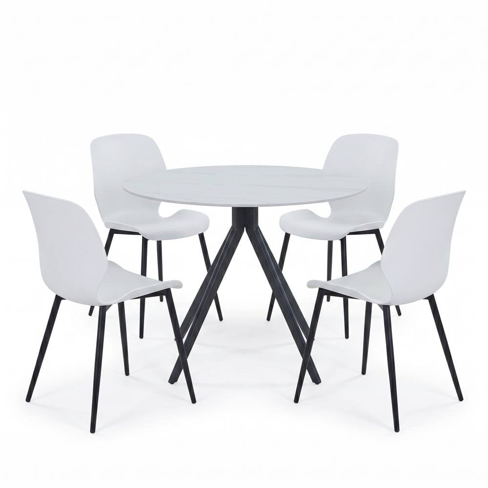 Core Products Aspen Carnaby 4 Seater Sintered Stone Plastic Round Dining Set White Image 2