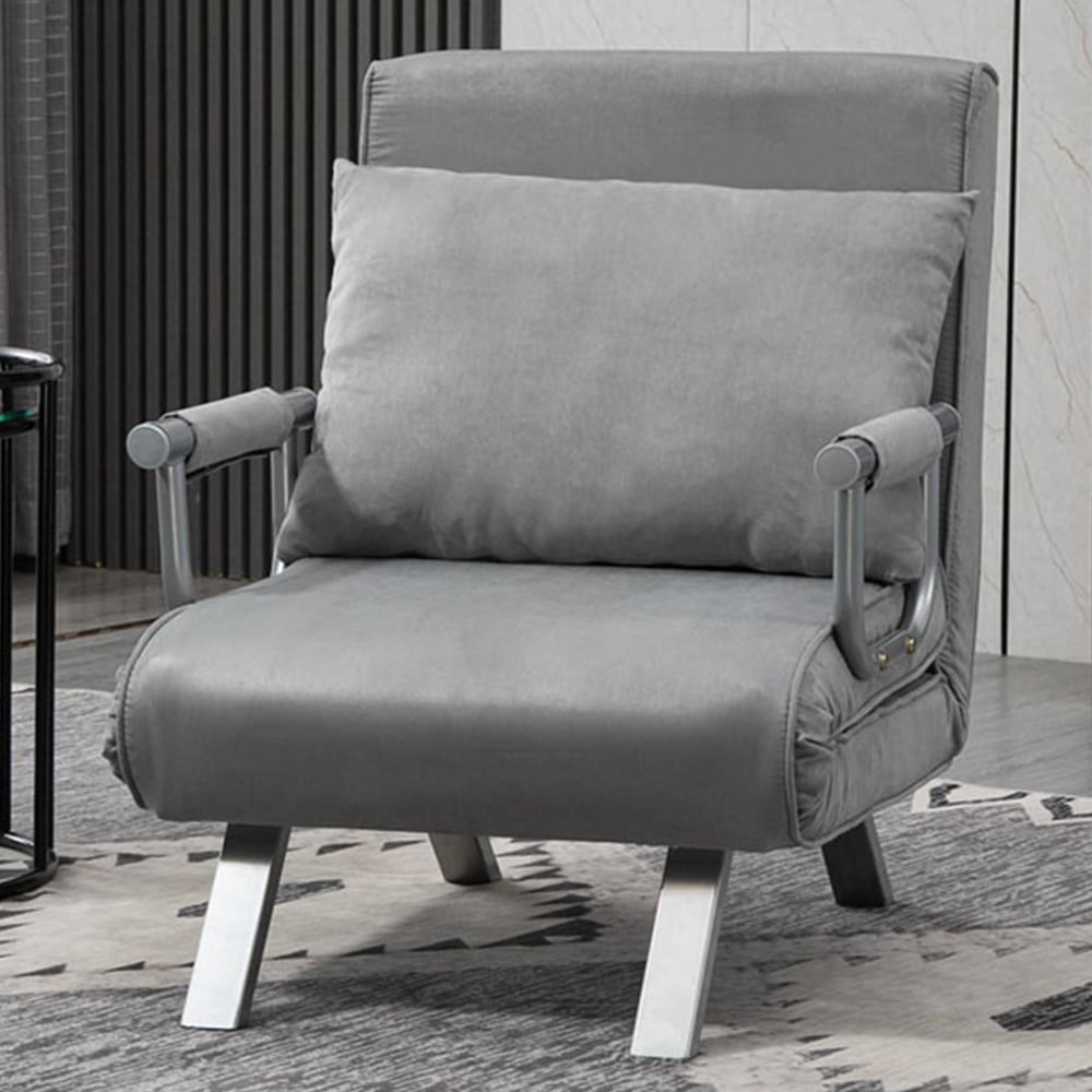 Portland Single Seater Light Grey Foldable Sofa Bed Image 1