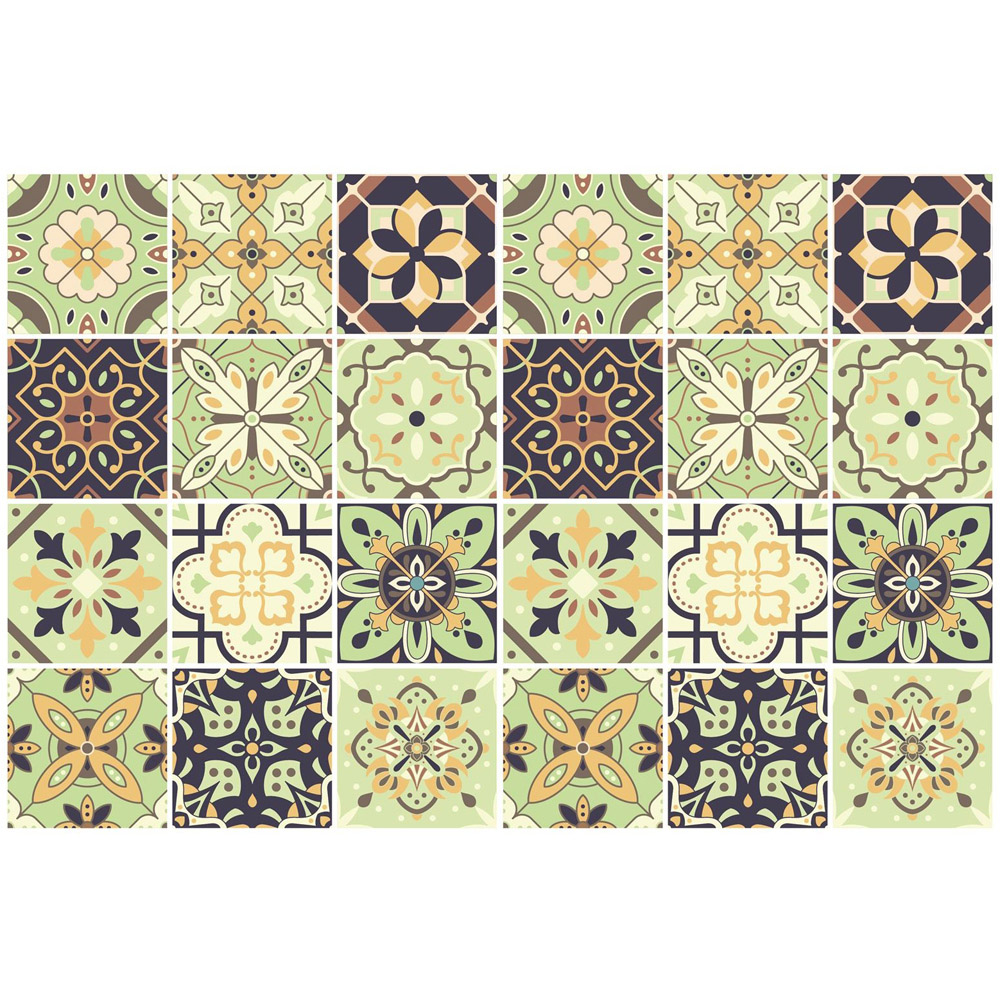 Walplus Pastel Green Moroccan Wall Tile Sticker 15 x 15cm 24 Pack Image 2