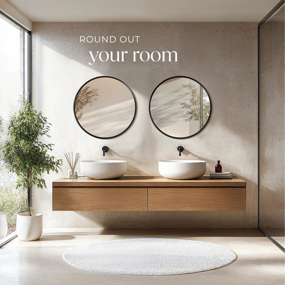 tectake Fiona Black Aluminium Frame Round Wall Mounted Mirror 80cm Image 2