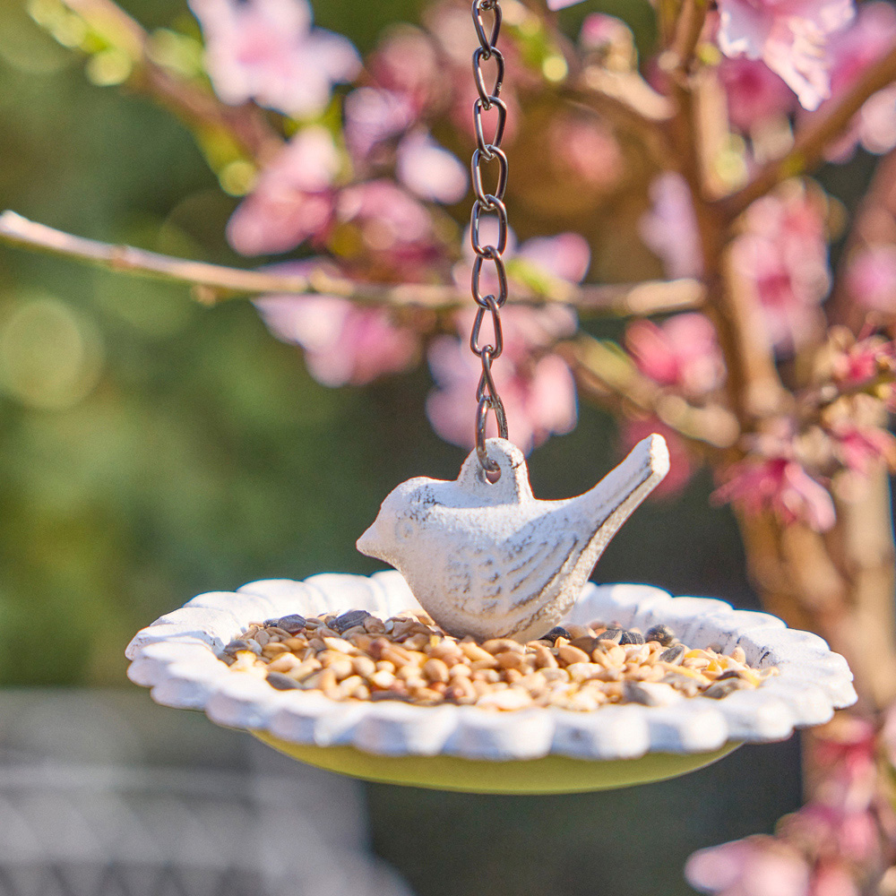 Dibor White Rustic Cast Iron Floral Hanging Bird Feeder Image 2