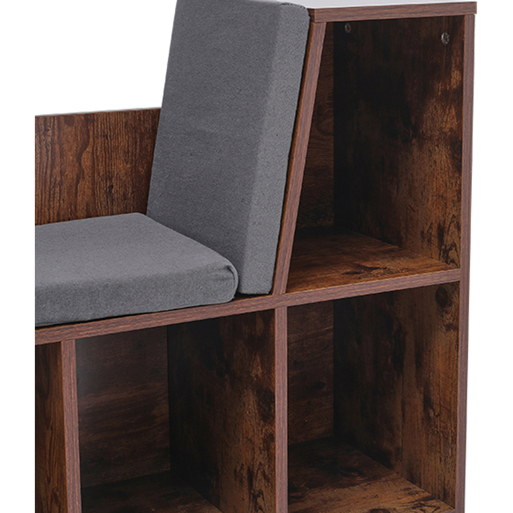 Living and Home 6 Shelf Brown Wooden Bookcase with Reading Seat Image 6