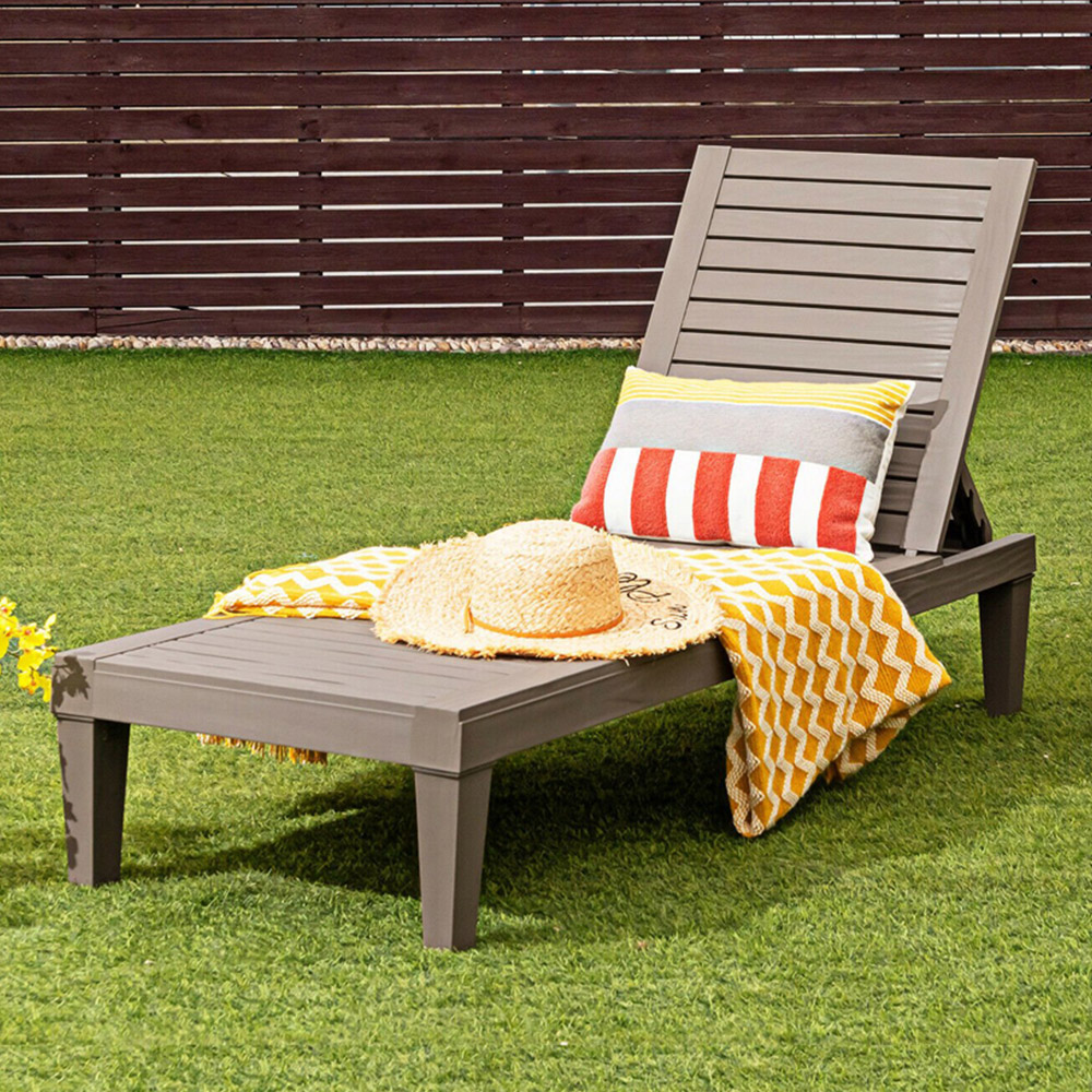 Costway Brown Adjustable Recliner Beach Lounger Image 1