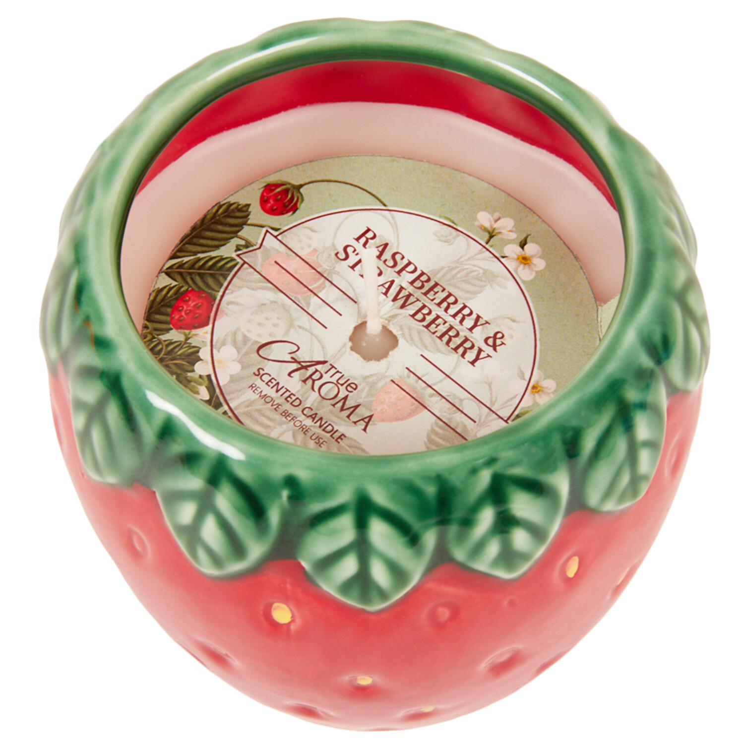 Raspberry and Strawberry Ceramic Candle - Red and Green Image 3