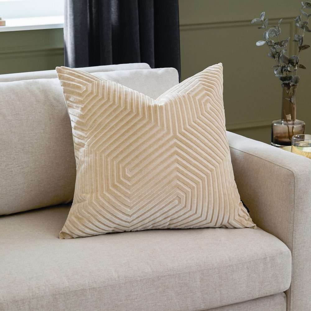Paoletti Evoke Cut Ivory Velvet Cushion 55 x 55cm Image 2