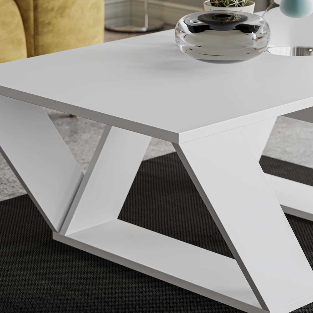 Decortie Pipra White Modern Coffee Table Image 3