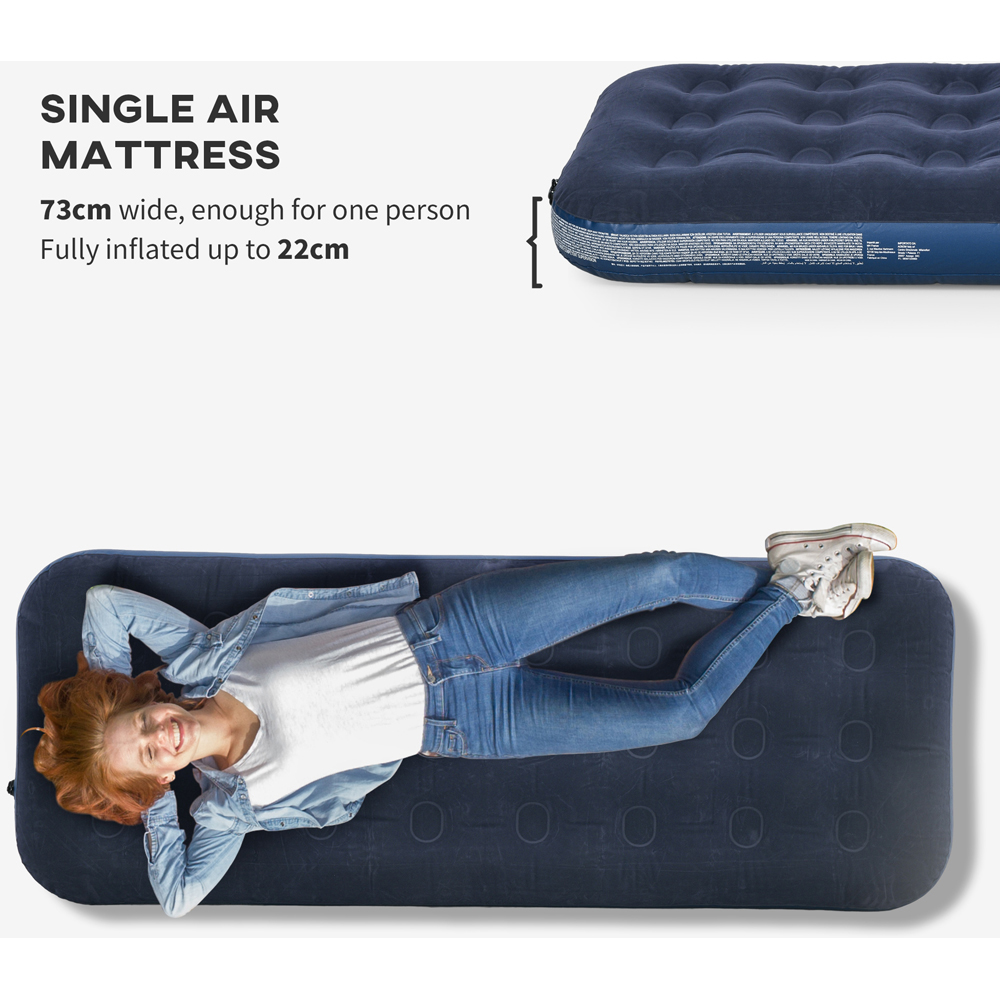 Outsunny Single Blue Portable Inflatable Camping Bed with Flocked Surface Image 4