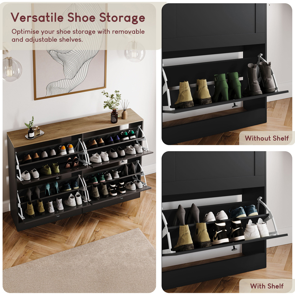 VIDA DESIGNS 4 Drawer Black and Oak Effect Shoe Cabinet Image 6