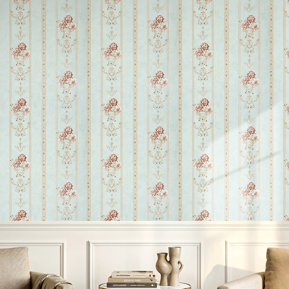 Living and Home Light Green Flower Pattern Damask 3D Embossed Wallpaper Roll 950 x 53cm Image 2